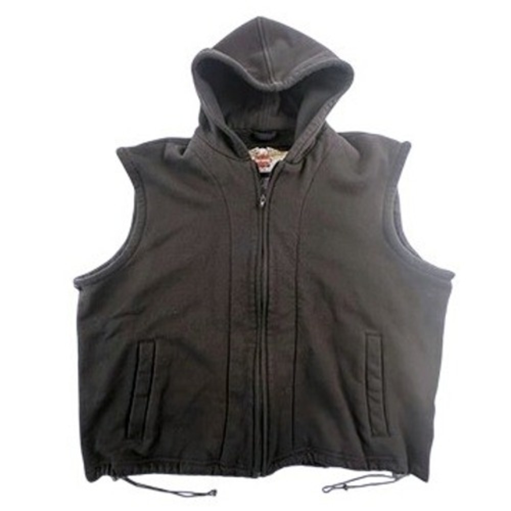 Harley Davidson Mens XL Leather Hooded Vest Black Full Zip Biker RN103819 - Picture 2 of 12